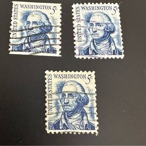 Vintage 5 Cent George Washington Postage Stamps – Blue Used Lot of 3 | 1960s USA